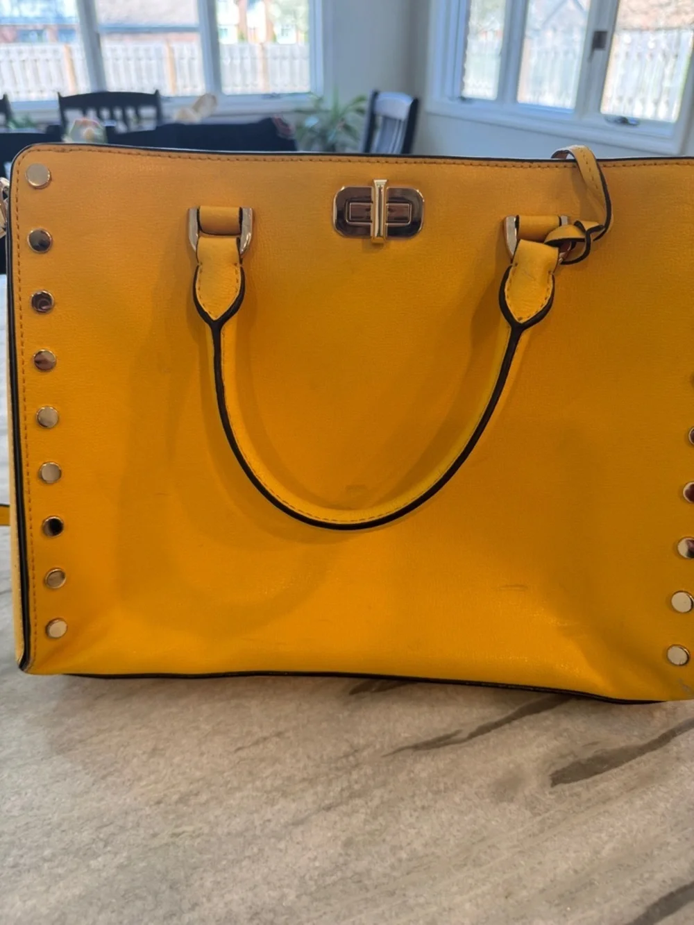 Michael Kors Yellow Studded Satchel with Gold Hardware